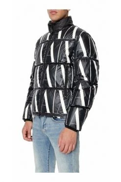 Armani Exchange Gewatteerde Jassen All Over Logo Puffer Jacket Black