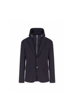 Armani Exchange Jassen Blazer Jacket In Stretch Fabric With Hood Blue